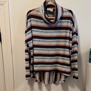 Cozy Striped Cowl Neck Sweater